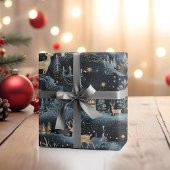 Hirsche Dark Blue Forest Weihnachtsabend Winter Geschenkpapier