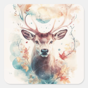 Hirsche der Sterne und Herbst Quadratischer Aufkleber