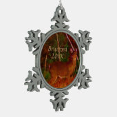 Hirsche des Jägers, Datum des Namens personalisier Schneeflocken Zinn-Ornament (Links)