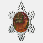 Hirsche des Jägers, Datum des Namens personalisier Schneeflocken Zinn-Ornament (Rechts)