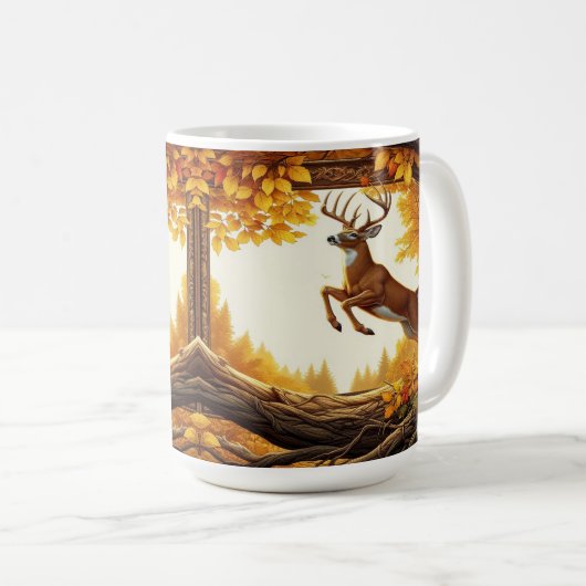 Hirsche, die durch einen bezaubernden Herbstwald s Kaffeetasse (VorderseiteRechts)