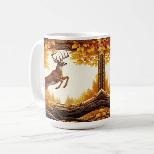 Hirsche, die durch einen bezaubernden Herbstwald s Kaffeetasse (Vorderseite Links)