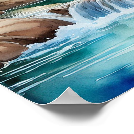 Hirsche durch Wasserfall 3 Poster (Ecke)