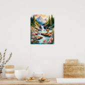 Hirsche durch Wasserfall 4 Poster (Küche)