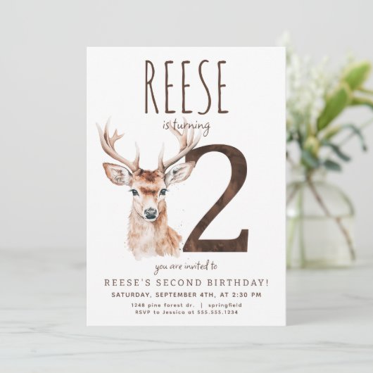 Hirsche Einladung zum zweiten Geburtstag (Stehend Vorderseite)