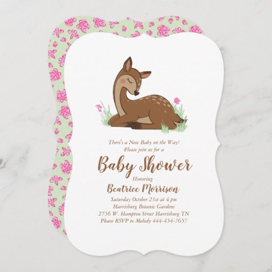 Hirsche Fawn Baby Dusche Woodland Einladung (Vorne/Hinten)