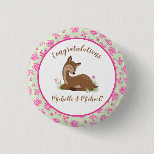 Hirsche Fawn Baby Shower Woodland Animals Button