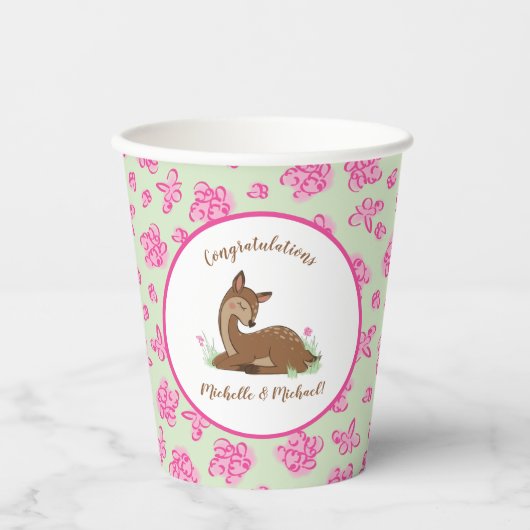 Hirsche Fawn Baby Shower Woodland Animals Pappbecher (Vorderseite)