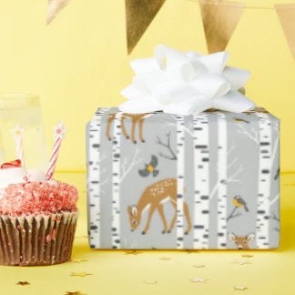 Hirsche Fawns White Birrest Forest Birds Gift Geschenkpapier