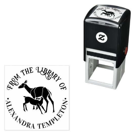 Hirsche Fütternd Fawn "From the Library" Name Permastempel (Beispiel)