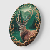 Hirsche gegen einen Bergwald Große Wanduhr (Winkel)
