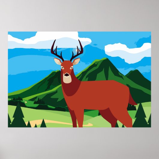 Hirsche glückliche Herbstsaison flach designtier,  Poster (Vorne)