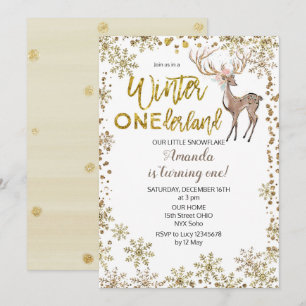 Hirsche Gold Winter whimsical Geburtstag Einladung