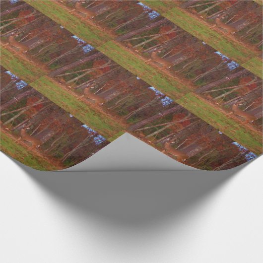 Hirsche, Grüngrasrot und Gold-Blätter Geschenkpapier (Ecke)