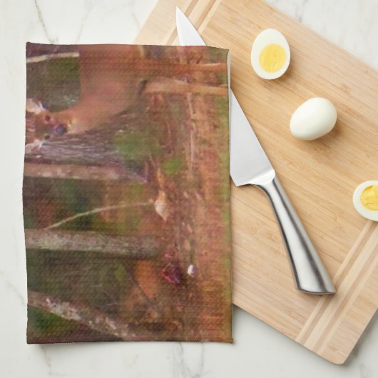 Hirsche, Grüngrasrot und Gold-Blätter Geschirrtuch (Viertel Falte)