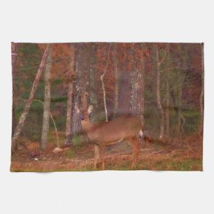 Hirsche, Grüngrasrot und Gold-Blätter Geschirrtuch