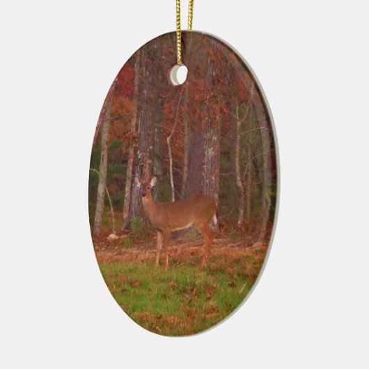 Hirsche, Grüngrasrot und Gold-Blätter Keramik Ornament (Links)