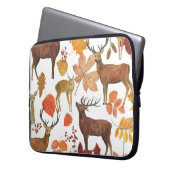Hirsche, Herbstblätter: Aquarellmuster. Laptopschutzhülle (Vorderseite Links)