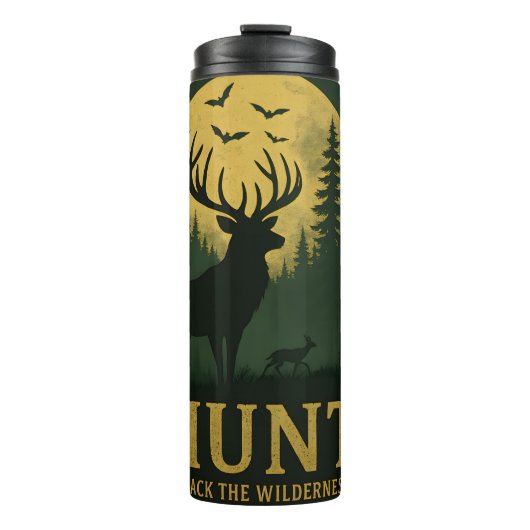 Hirsche Hunt Wilderness Moon Silhouette Thermosbecher (Vorderseite)