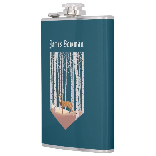 Hirsche im Birkenwald / Personalisierter Name Flachmann (Links)