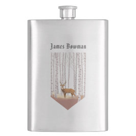 Hirsche im Birkenwald / Personalisierter Name Flachmann