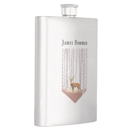 Hirsche im Birkenwald / Personalisierter Name Flachmann (Rechts)