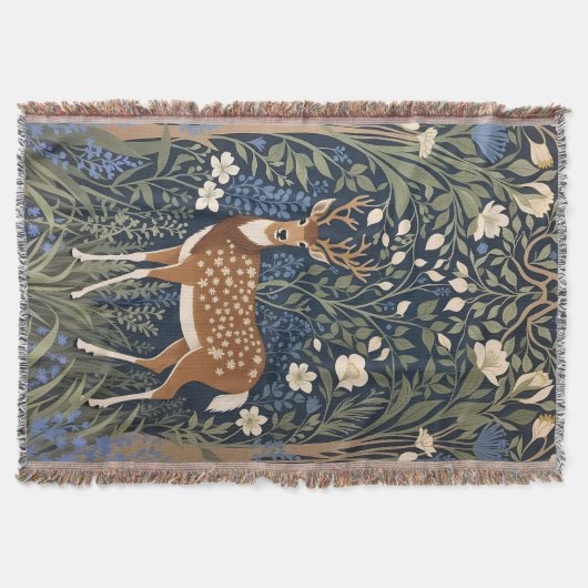 Hirsche im Bluebellwald William Morris Inspiriert Decke (Vorderseite)