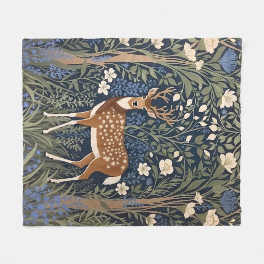 Hirsche im Bluebellwald William Morris Inspiriert Fleecedecke (Vorderseite (Horizontal))