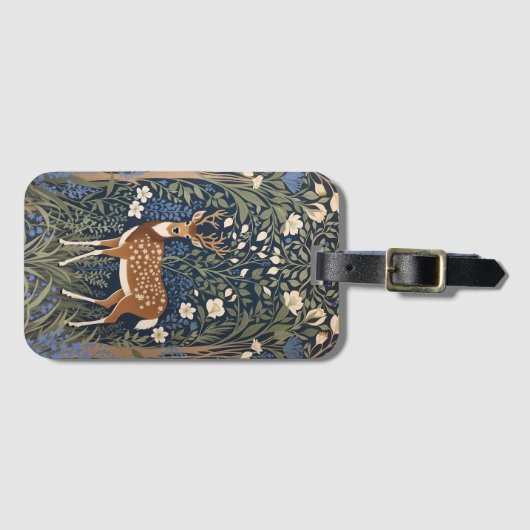 Hirsche im Bluebellwald William Morris Inspiriert Gepäckanhänger (Vorderseite (Horizontal))