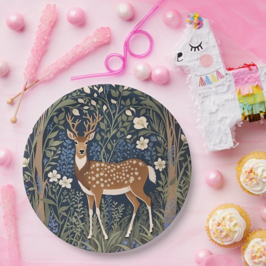 Hirsche im Bluebellwald William Morris Inspiriert Pappteller (Party)