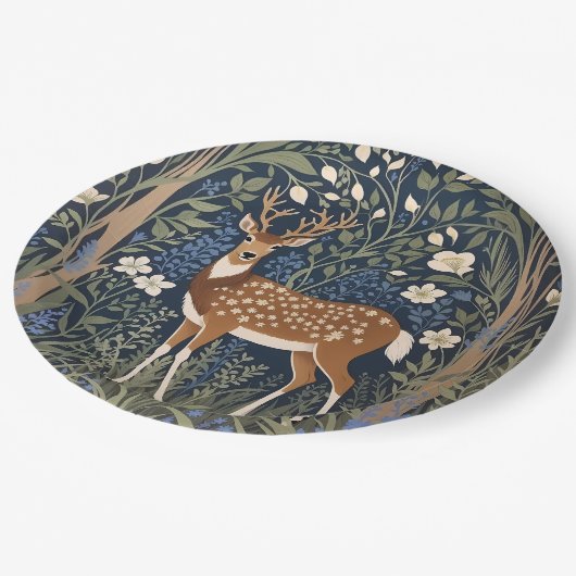 Hirsche im Bluebellwald William Morris Inspiriert Pappteller (Schrägansicht)