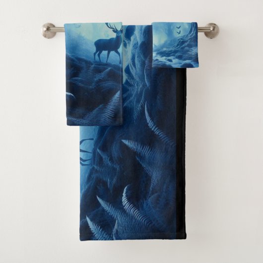 Hirsche im Dunklen Wald der blauen Haze Badhandtuch Set (Insitu)