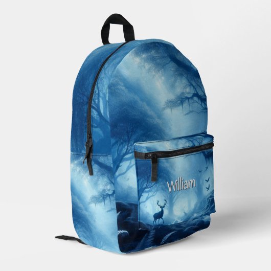 Hirsche im Dunklen Wald der blauen Haze Bedruckter Rucksack (Rückseitige Ecke links)