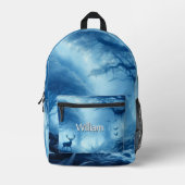 Hirsche im Dunklen Wald der blauen Haze Bedruckter Rucksack (Vorderseite)