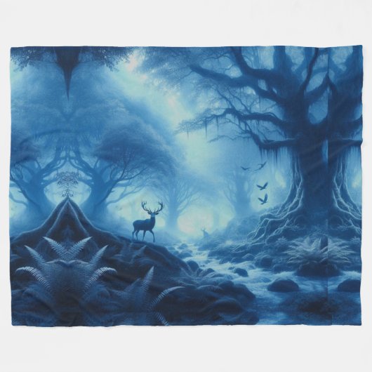 Hirsche im Dunklen Wald der blauen Haze Fleecedecke (Vorderseite (Horizontal))
