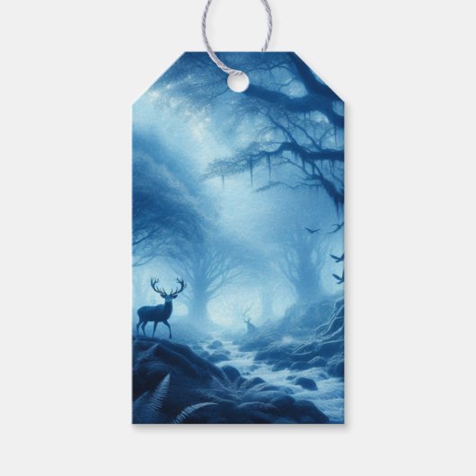 Hirsche im Dunklen Wald der blauen Haze Geschenkanhänger (Vorderseite)