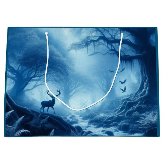 Hirsche im Dunklen Wald der blauen Haze Große Geschenktüte (Vorderseite)