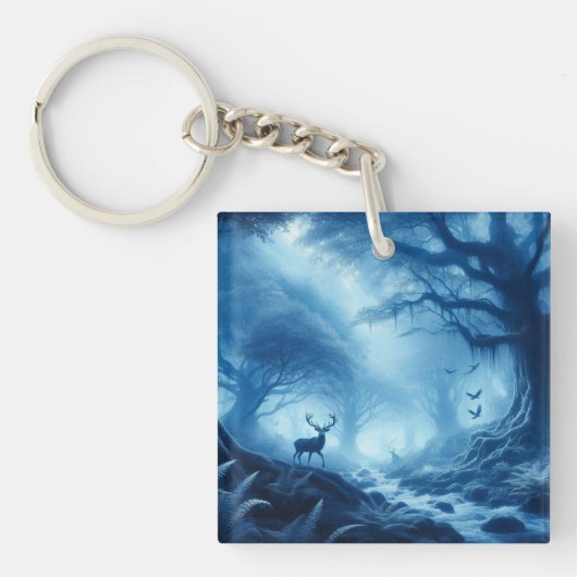Hirsche im Dunklen Wald der blauen Haze Schlüsselanhänger (Vorderseite)