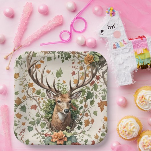 Hirsche im Herbst Blume Pappteller (Party)