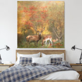 Hirsche im herbstlichen Waldteppich Leinwanddruck (Insitu (Schlafzimmer))