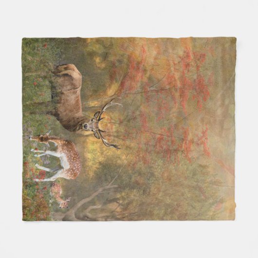 Hirsche im Herbstwald Fleecedecke (Vorderseite (Horizontal))