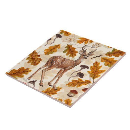 Hirsche im Herbstwald Fliese (Seite)