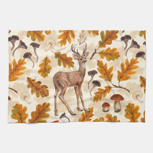 Hirsche im Herbstwald Geschirrtuch (Horizontal)
