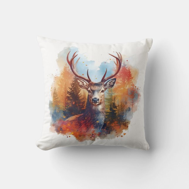 Hirsche im Herbstwald Kissen (Vorderseite)