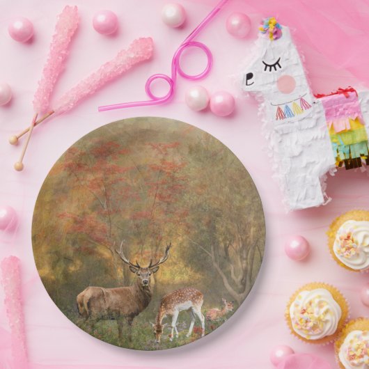 Hirsche im Herbstwald Pappteller (Party)