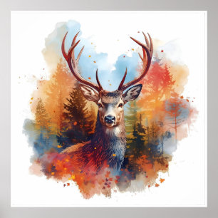 Hirsche im Herbstwald Poster