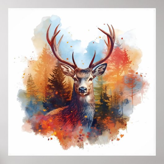 Hirsche im Herbstwald Poster (Vorne)