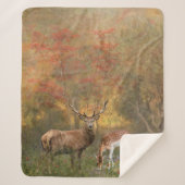 Hirsche im Herbstwald Sherpadecke (Vorderseite)