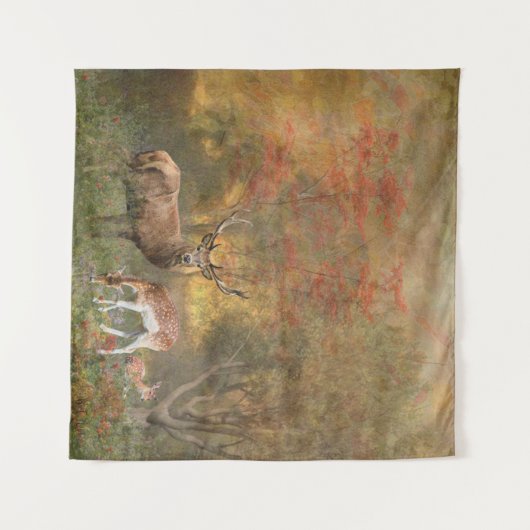 Hirsche im Herbstwald Wandteppich (Vorderseite (Horizontal))