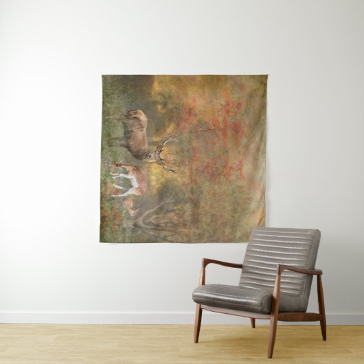 Hirsche im Herbstwald Wandteppich (Beispiel (Horizontal))